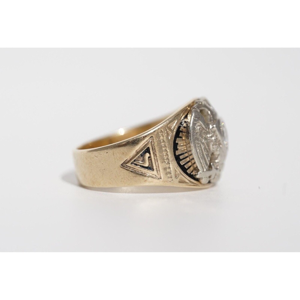 Vintage 10k Solid Gold Men's 32nd Degree Mason High Quality Natural Diamond Ring - Picture 2 of 9